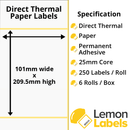 LL1015-20 - 101 x 209.5mm Direct Thermal Paper Labels With Permanent Adhesive on 25mm Cores