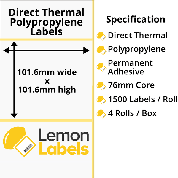 LL1035-24 - 101.6 x 101.6mm Direct Thermal Polypropylene Labels With Permanent Adhesive on 76mm Cores