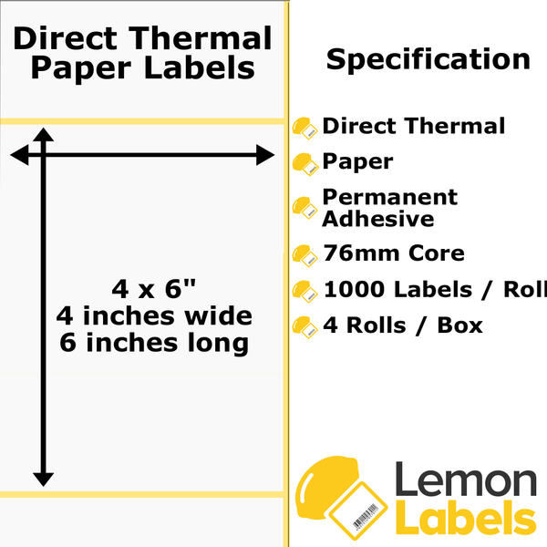 LL1041A-20 - 4x6" Direct Thermal Paper Labels With Permanent Adhesive on 76mm Cores For Industrial Printers