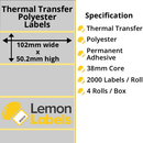 LL1058-27 - 102 x 50.2mm Silver Polyester Labels With Permanent Adhesive on 38mm Cores