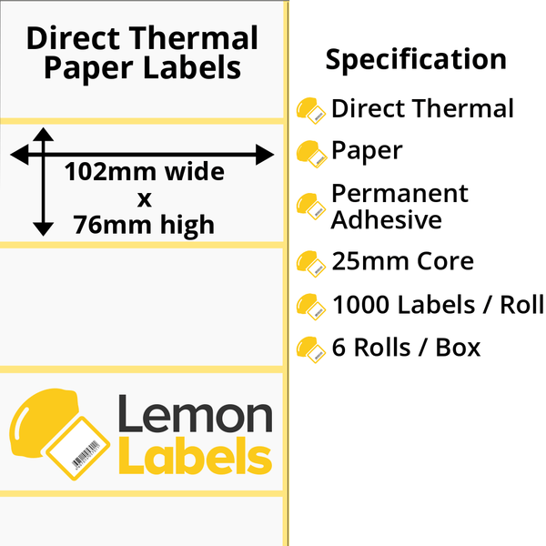 LL1060-20 - 102 x 76mm Direct Thermal Paper Labels With Permanent Adhesive on 25mm Cores