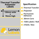 LL1070-27 - 130 x 78mm Silver Polyester Labels With Permanent Adhesive on 38mm Cores
