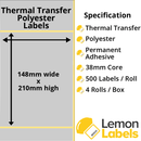 LL1079-27 - 148 x 210mm Silver Polyester Labels With Permanent Adhesive on 38mm Cores