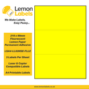 LSA4-LL03NSE-FLLE - 210 x 99mm Floursecent Lemon Paper With Permanent Adhesive Labels, 3 labels to an A4 sheet, 100 sheets
