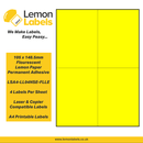 LSA4-LL04NSE-FLLE - 105 x 148.5mm Floursecent Lemon Paper With Permanent Adhesive Labels, 4 labels to an A4 sheet, 100 sheets