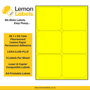LSA4-LL06-FLLE - 99.1 x 93.1mm Floursecent Lemon Paper With Permanent Adhesive Labels, 6 labels to an A4 sheet, 100 sheets