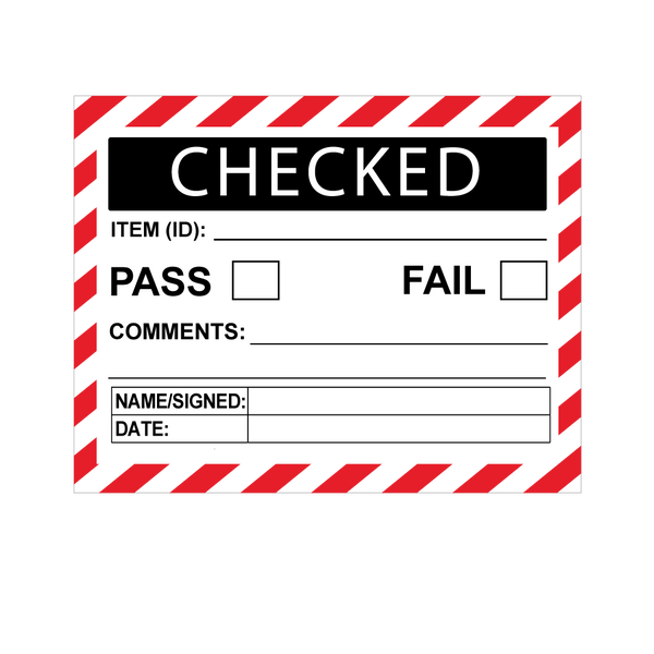 Checked Pass / Fail Check Box Labels - Red & Black - 100 x 75mm Labels | Warning Labels | PPI Labels