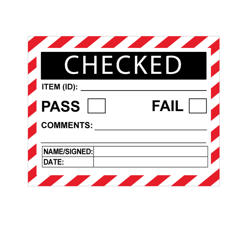 Checked Pass / Fail Check Box Labels - Red & Black - 100 x 75mm Labels
