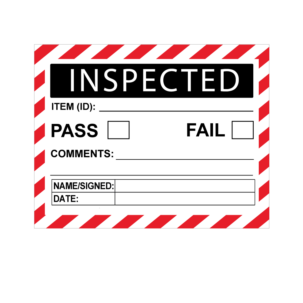 Inspected Pass / Fail Check Box Labels - 100 x 75mm Labels | Warning L