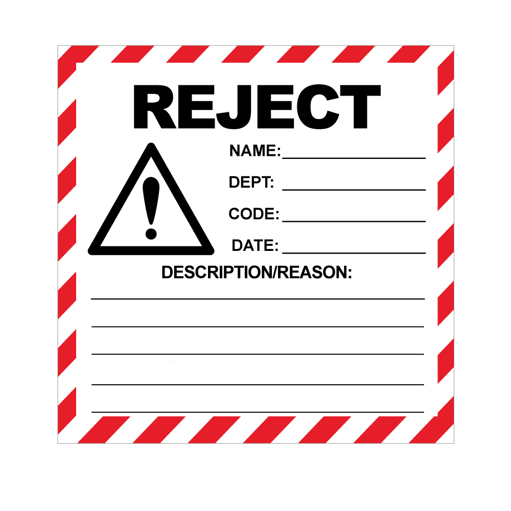 Clean Reject Sign Square Reject Labels - 100 x 100mm Labels | Warning Labels | PPI Label