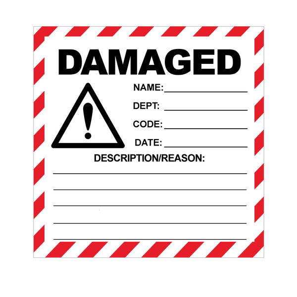 Square Damaged Reject Labels - 100 x 100mm Labels | Warning Labels | PPI Labels