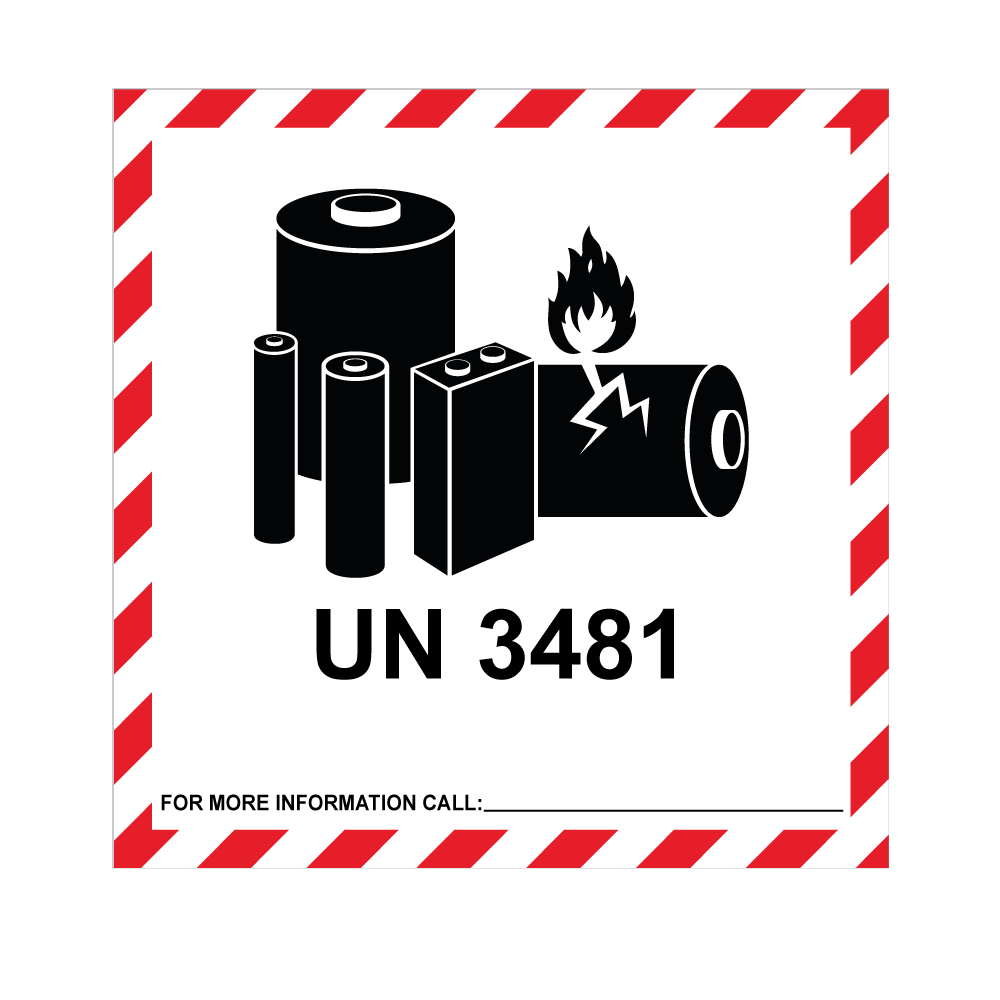 IATA UN 3481 Lithium Ion Battery Hazard Labels - 100 x 100mm Labels