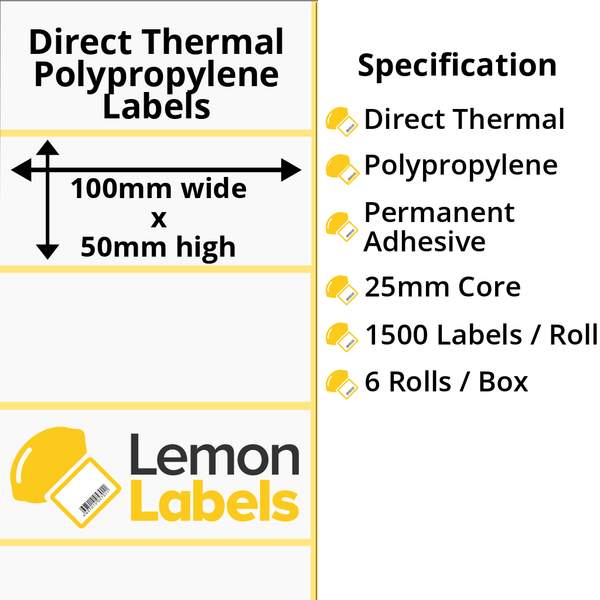 LL1003-24 - 100 x 50mm Direct Thermal Polypropylene Labels With Permanent Adhesive on 25mm Cores