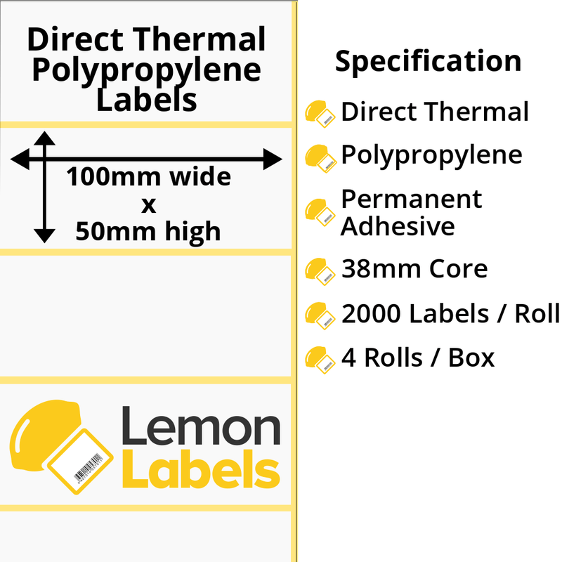 LL1004-24 - 100 x 50mm Direct Thermal Polypropylene Labels With Permanent Adhesive on 38mm Cores