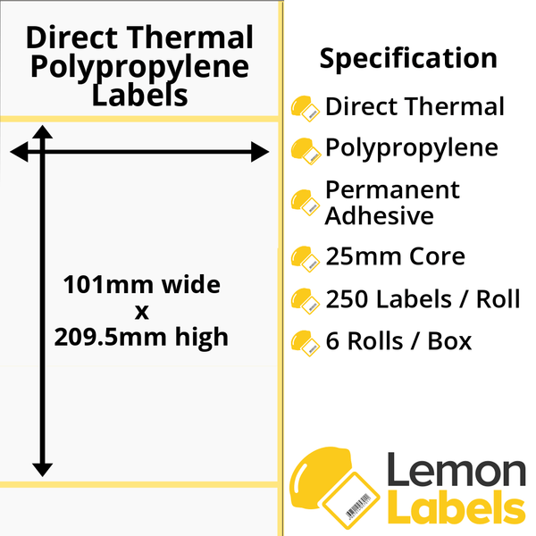 LL1015-24 - 101 x 209.5mm Direct Thermal Polypropylene Labels With Permanent Adhesive on 25mm Cores