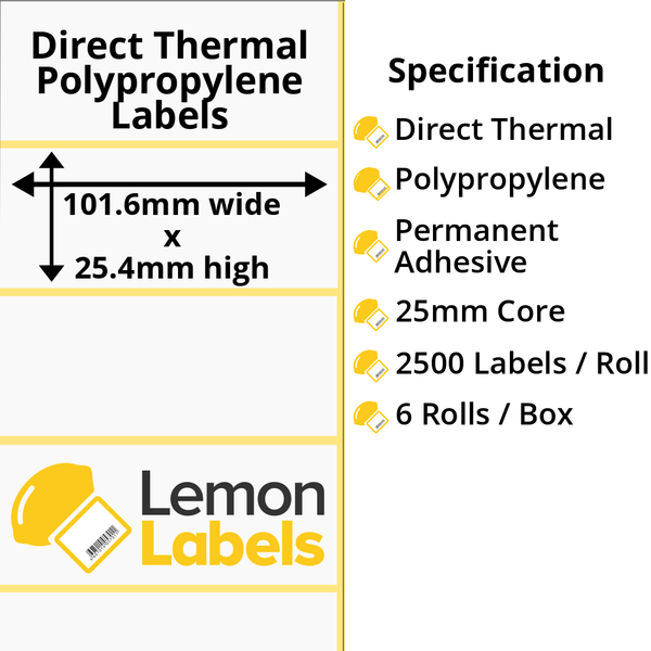 LL1021-24 - 101.6 x 25.4mm Direct Thermal Polypropylene Labels With Permanent Adhesive on 25mm Cores