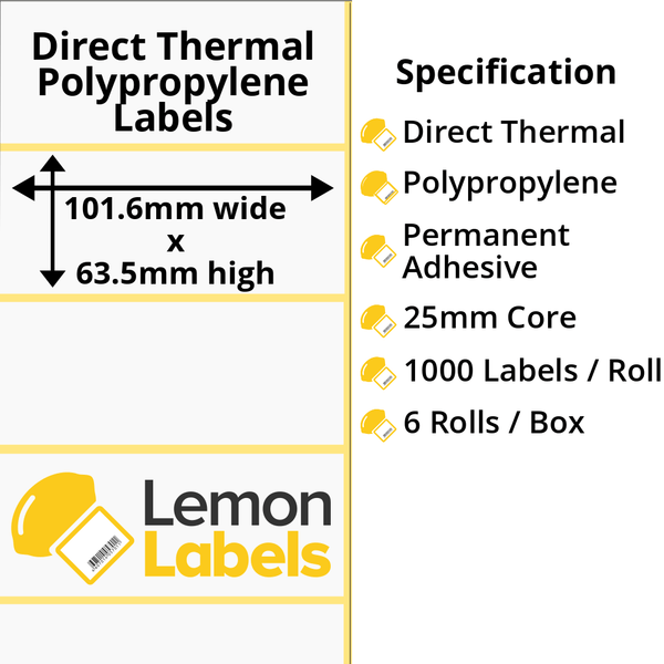 LL1024-24 - 101.6 x 63.5mm Direct Thermal Polypropylene Labels With Permanent Adhesive on 25mm Cores