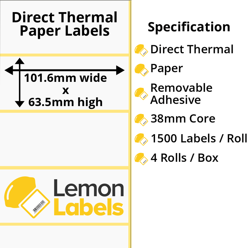 LL1025-22 - 101.6 x 63.5mm Direct Thermal Paper Labels With Removable Adhesive on 38mm Cores