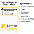 LL1028-23 - 101 x 73mm Thermal Transfer Paper Labels With Removable Adhesive on 38mm Cores