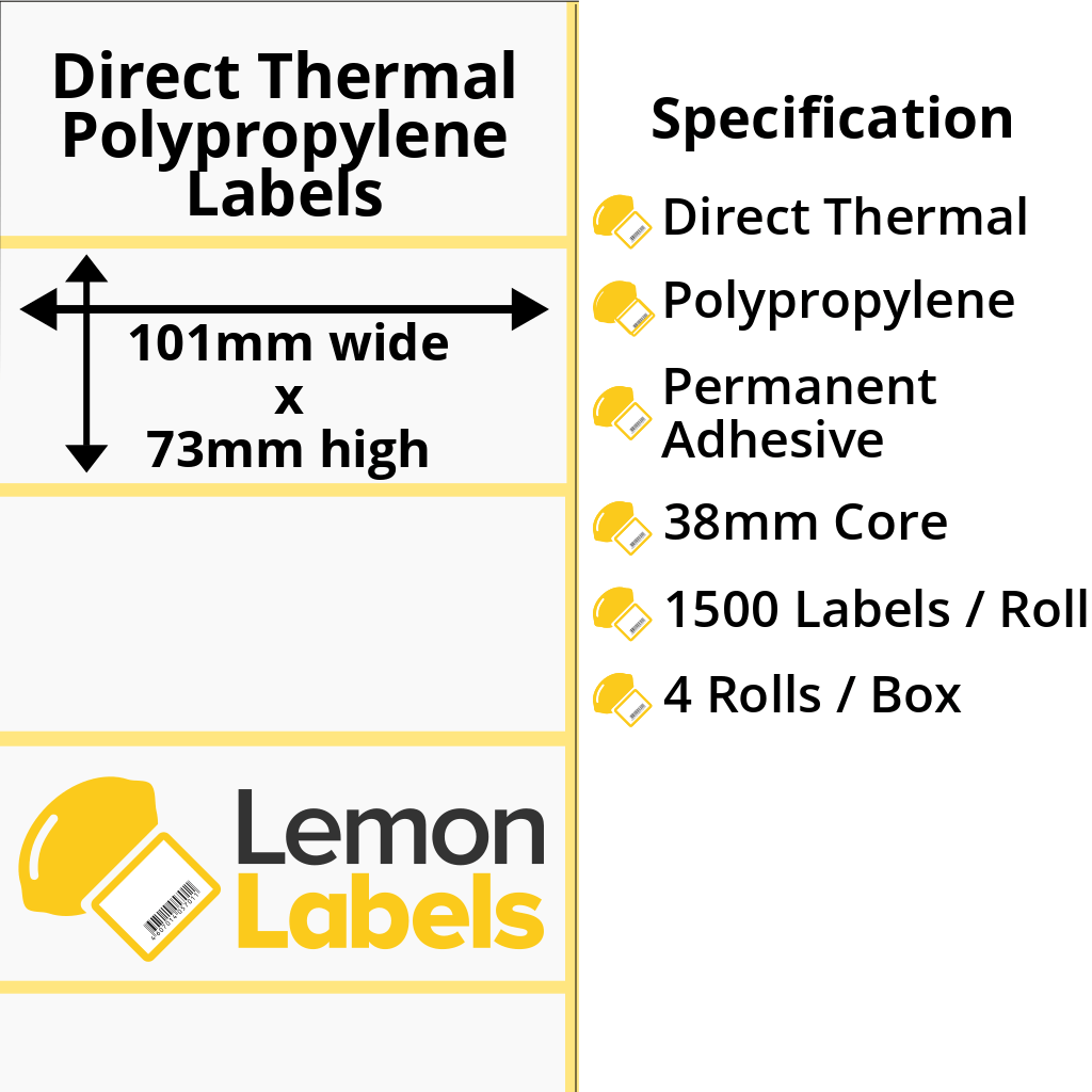 LL1028-24 - 101 x 73mm Direct Thermal Polypropylene Labels With Permanent Adhesive on 38mm Cores