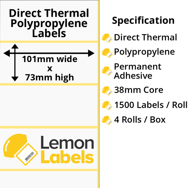 LL1028-24 - 101 x 73mm Direct Thermal Polypropylene Labels With Permanent Adhesive on 38mm Cores
