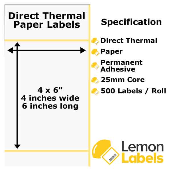 4 x 6 Thermal Labels For Zebra GK420d 500 Labels Per Roll Direct Thermal Permanent Adhesive
