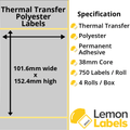 LL1040-27 - 101.6 x 152.4mm Silver Polyester Labels With Permanent Adhesive on 38mm Cores