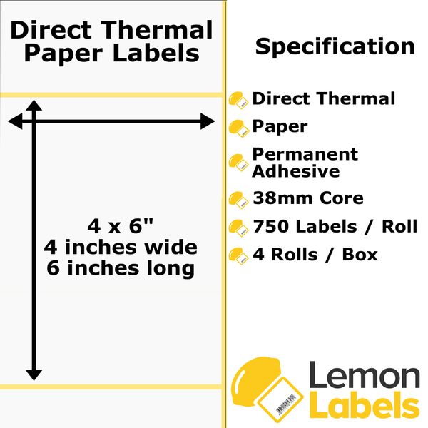 LL1040A-20 - 4x6" Direct Thermal Paper Labels With Permanent Adhesive on 38mm Cores