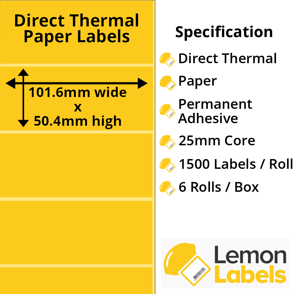 101.6 x 50.4mm Yellow Direct Thermal Paper Labels With Permanent Adhesive on 25mm Cores - LL1042-20Y