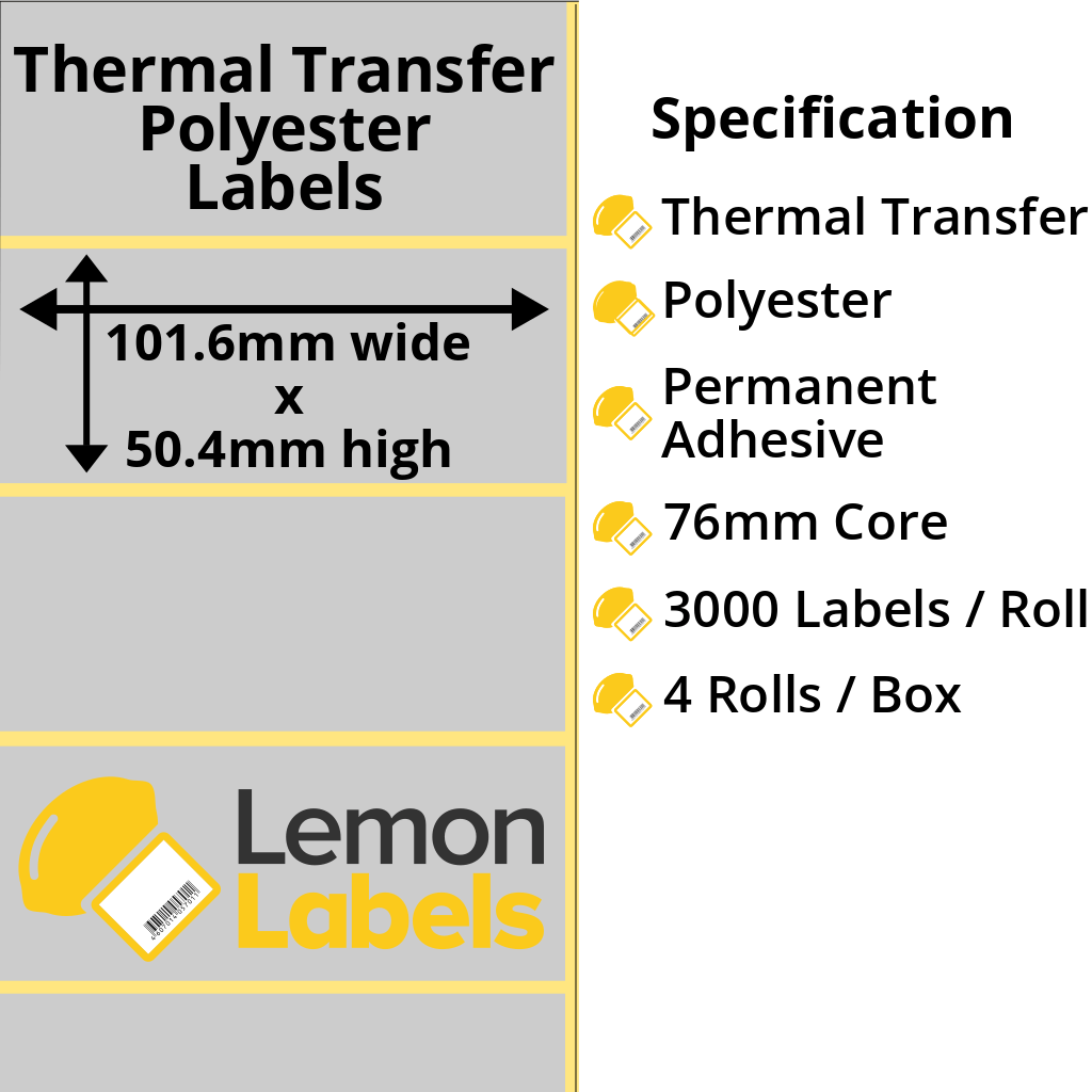 LL1044-27 - 101.6 x 50.4mm Silver Polyester Labels With Permanent Adhesive on 76mm Cores