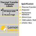 LL1045-27 - 101.6 x 76.2mm Silver Polyester Labels With Permanent Adhesive on 25mm Cores