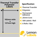 LL1051-27 - 102 x 127mm Silver Polyester Labels With Permanent Adhesive on 25mm Cores