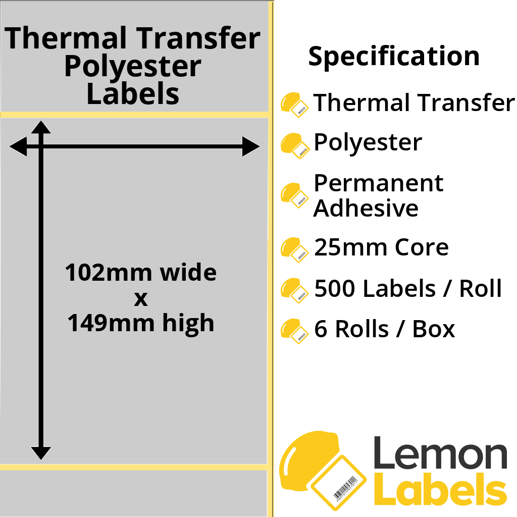 LL1054-27 - 102 x 149mm Silver Polyester Labels With Permanent Adhesive on 25mm Cores