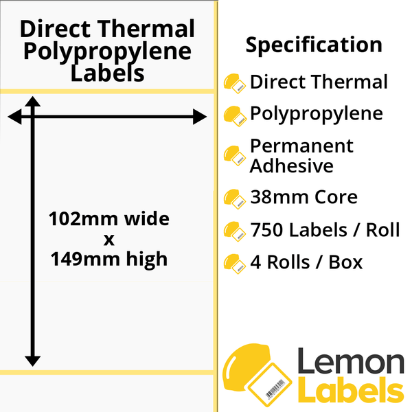 LL1055-24 - 102 x 149mm Direct Thermal Polypropylene Labels With Permanent Adhesive on 38mm Cores