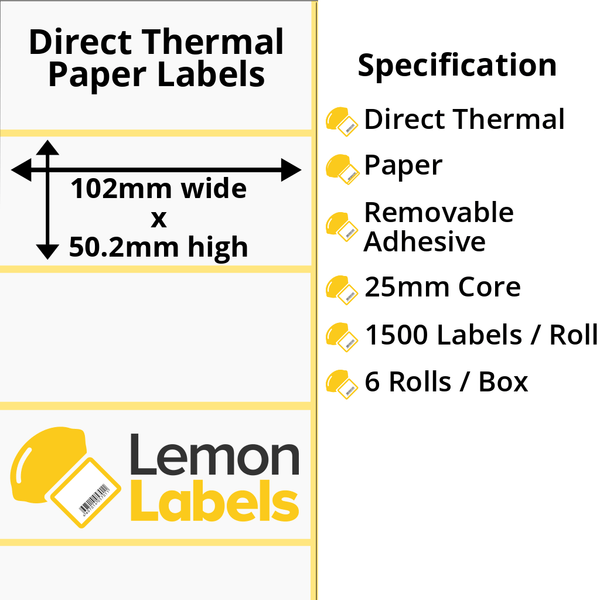 LL1057-22 - 102 x 50.2mm Direct Thermal Paper Labels With Removable Adhesive on 25mm Cores