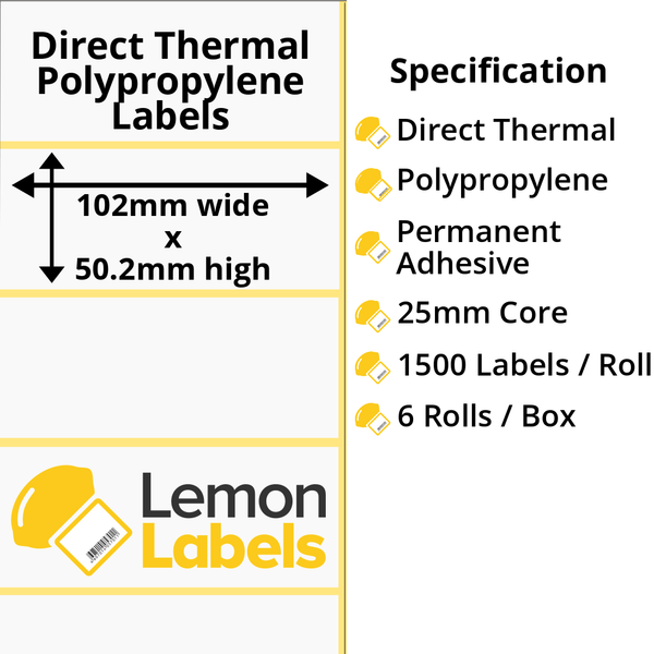 LL1057-24 - 102 x 50.2mm Direct Thermal Polypropylene Labels With Permanent Adhesive on 25mm Cores