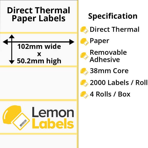 LL1058-22 - 102 x 50.2mm Direct Thermal Paper Labels With Removable Adhesive on 38mm Cores