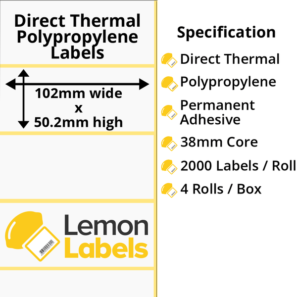 LL1058-24 - 102 x 50.2mm Direct Thermal Polypropylene Labels With Permanent Adhesive on 38mm Cores