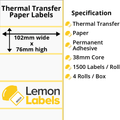 LL1061-21 - 102 x 76mm Thermal Transfer Paper Labels With Permanent Adhesive on 38mm Cores