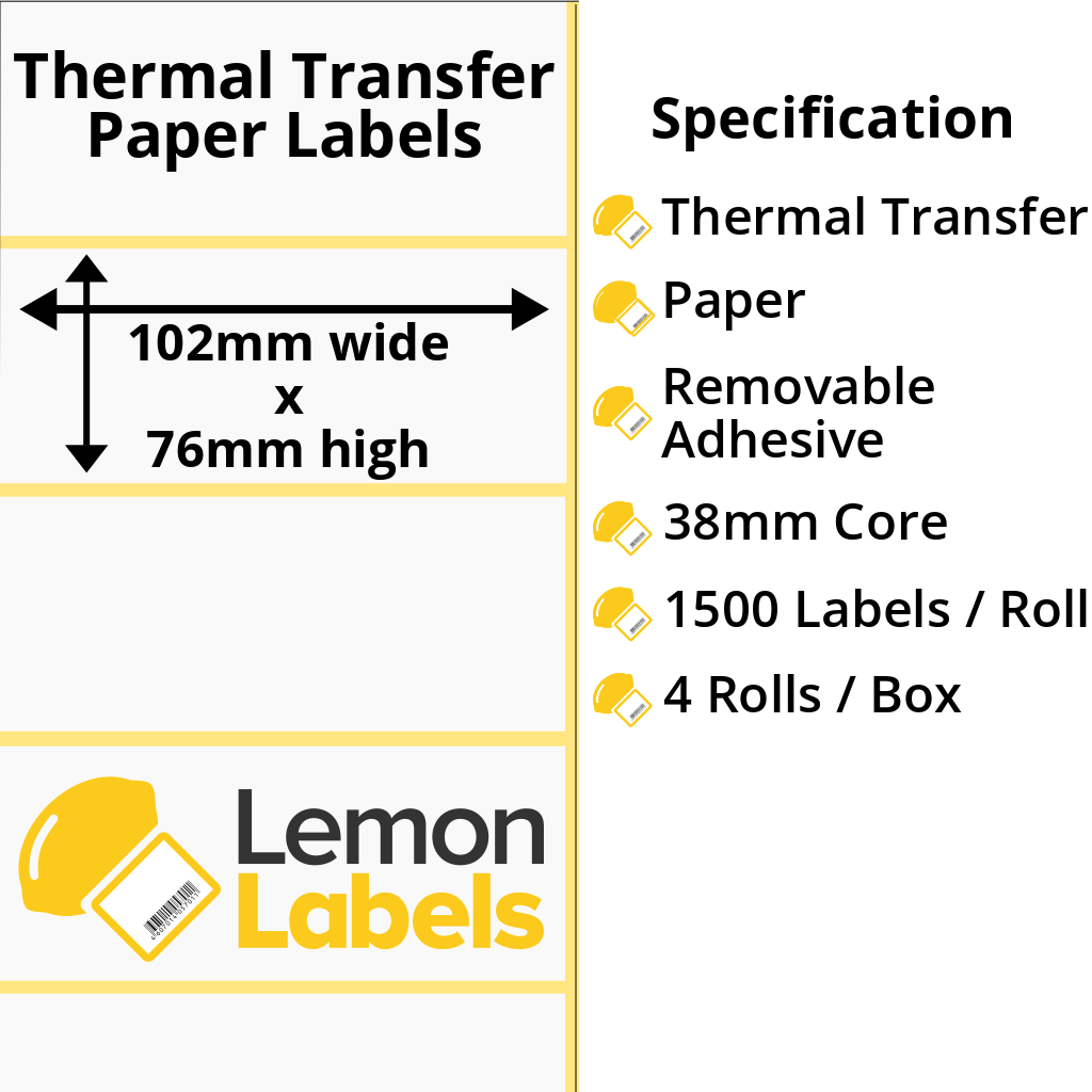 LL1061-23 - 102 x 76mm Thermal Transfer Paper Labels With Removable Adhesive on 38mm Cores
