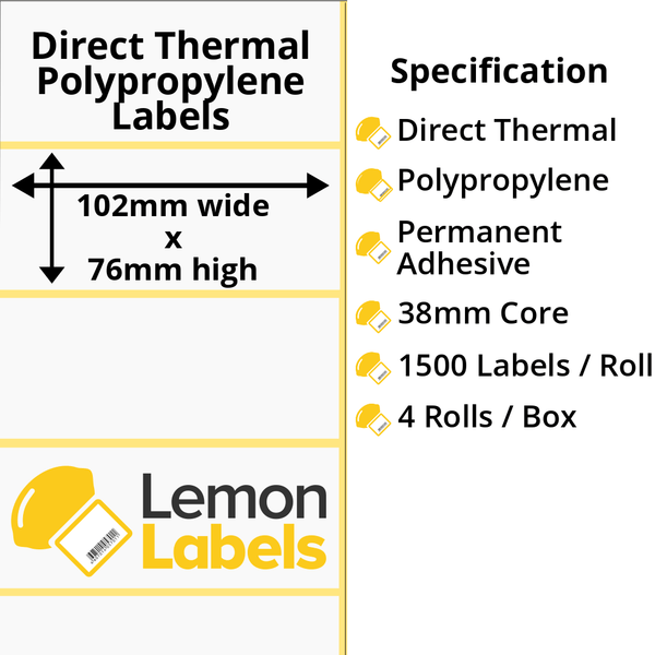 LL1061-24 - 102 x 76mm Direct Thermal Polypropylene Labels With Permanent Adhesive on 38mm Cores