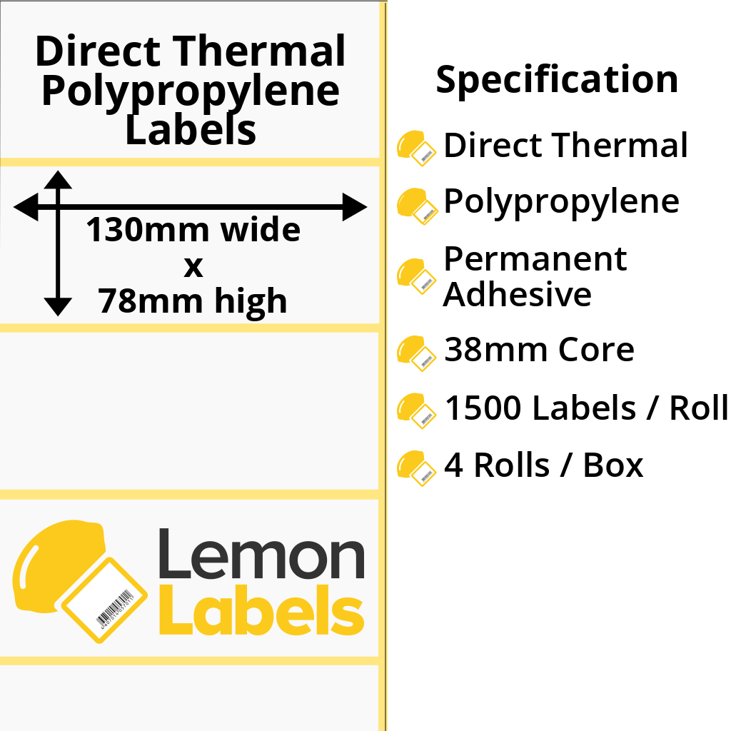 LL1070-24 - 130 x 78mm Direct Thermal Polypropylene Labels With Permanent Adhesive on 38mm Cores