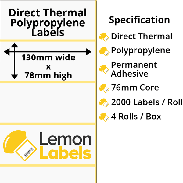 LL1071-24 - 130 x 78mm Direct Thermal Polypropylene Labels With Permanent Adhesive on 76mm Cores
