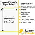 LL1080-23 - 148 x 210mm Thermal Transfer Paper Labels With Removable Adhesive on 76mm Cores