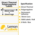 LL1098-24 - 38 x 25mm Direct Thermal Polypropylene Labels With Permanent Adhesive on 76mm Cores