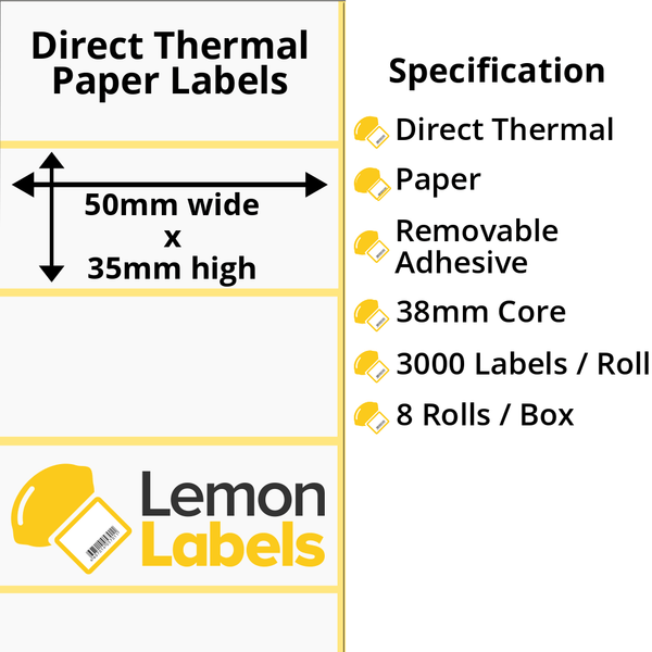 LL1118-22 - 50 x 35mm Direct Thermal Paper Labels With Removable Adhesive on 38mm Cores
