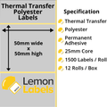 LL1123-27 - 50 x 50mm Silver Polyester Labels With Permanent Adhesive on 25mm Cores