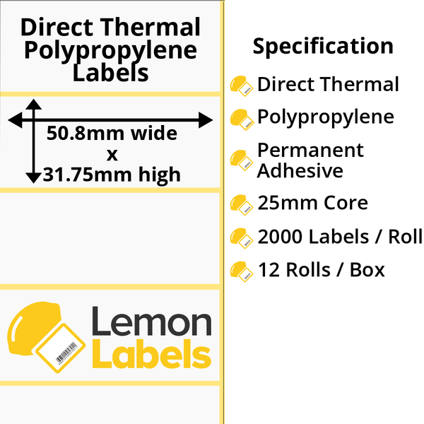 LL1129-24 - 50.8 x 31.75mm Direct Thermal Polypropylene Labels With Permanent Adhesive on 25mm Cores