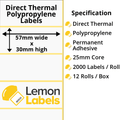 LL1141-24 - 57 x 30mm Direct Thermal Polypropylene Labels With Permanent Adhesive on 25mm Cores