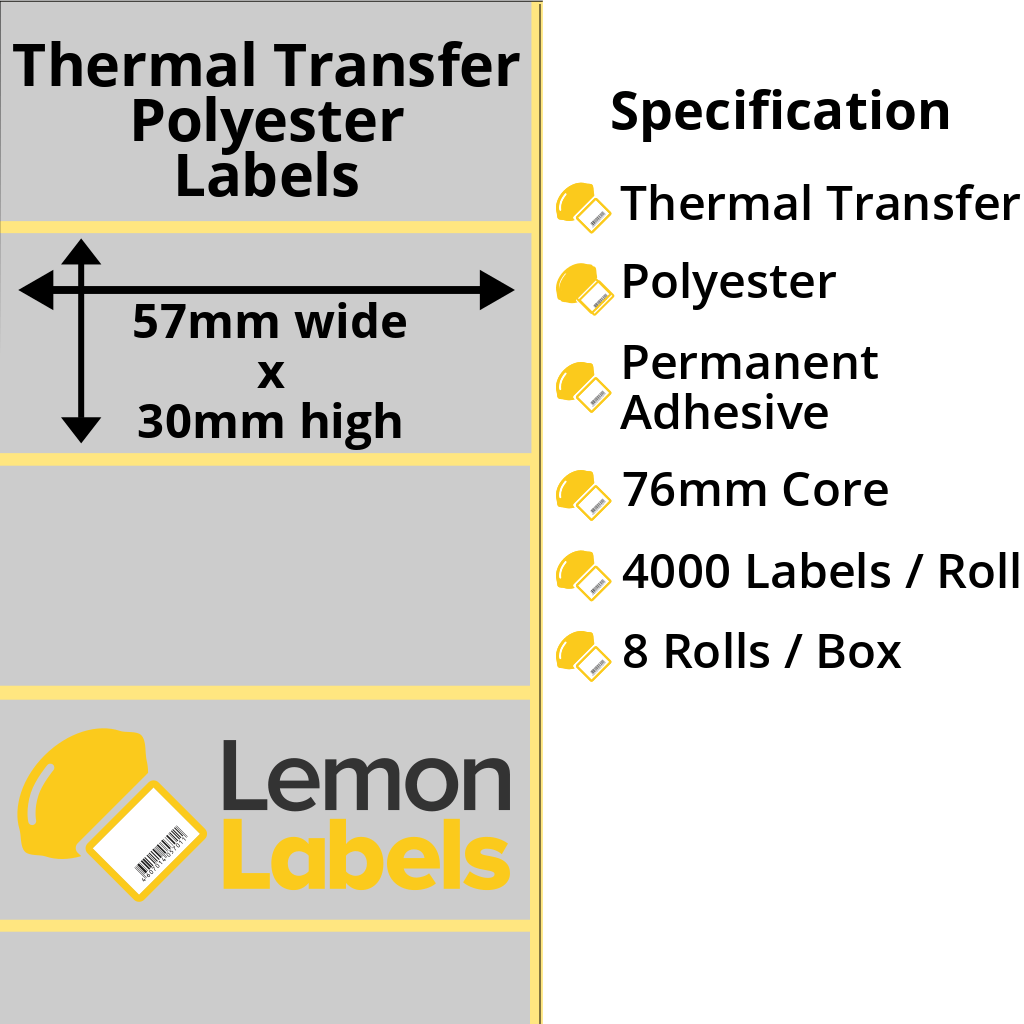LL1143-27 - 57 x 30mm Silver Polyester Labels With Permanent Adhesive